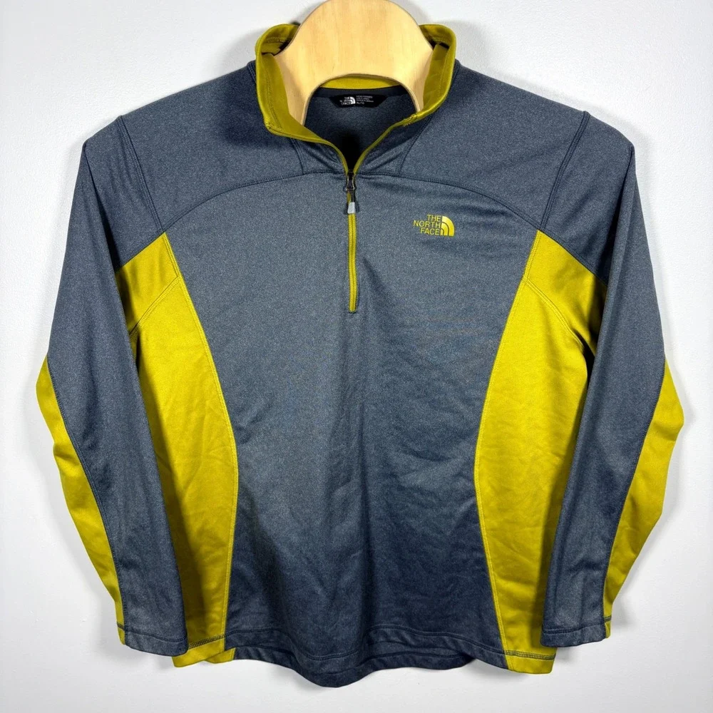 The North Face Mens Quarter Zip Pullover XL Grey Yellow Colorblock Athletic Top‎